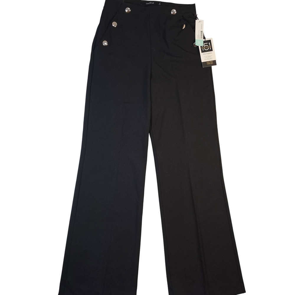 One5One Caroline Bootcut Pant Black High Rise Wide Leg Sailor Button Small NWT